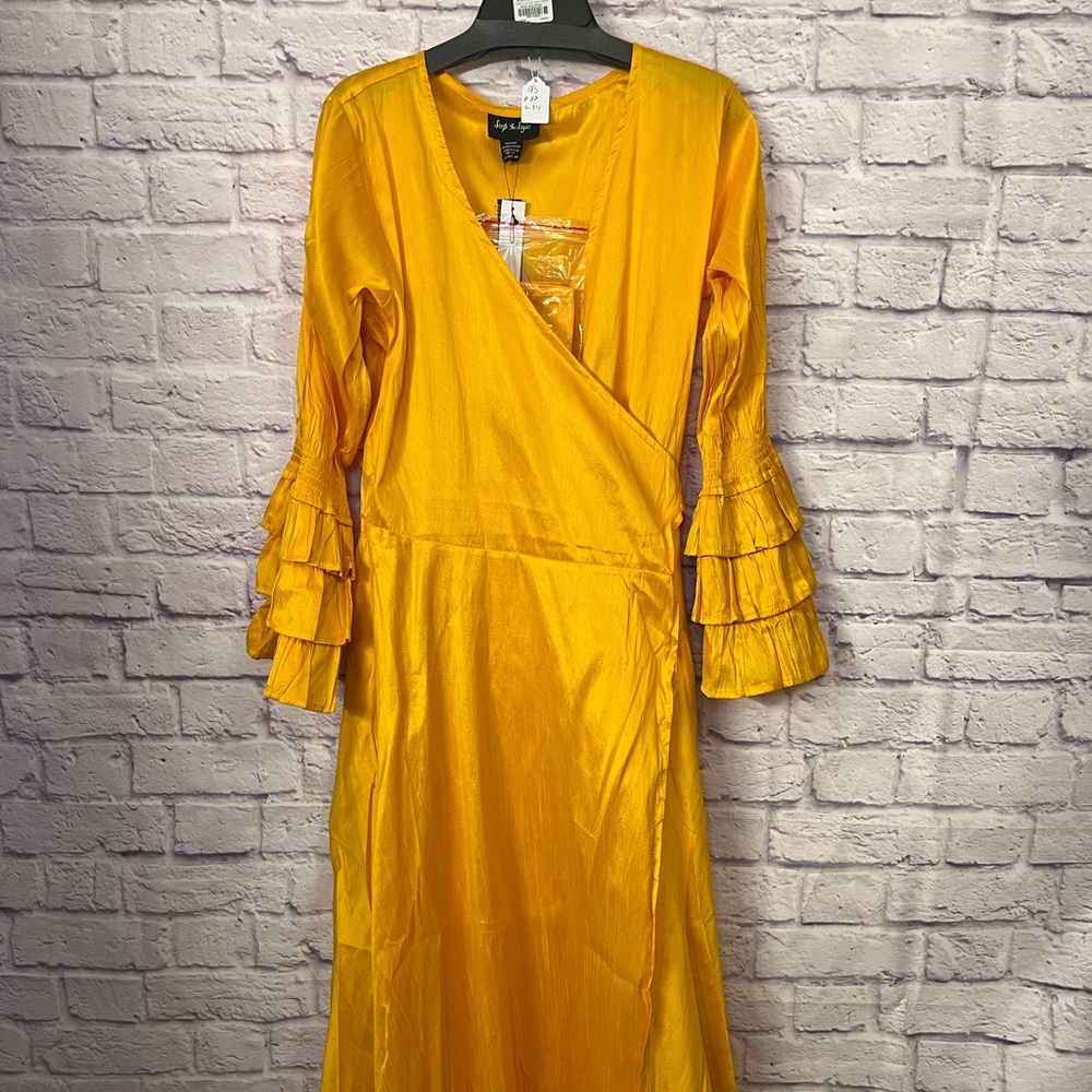0883.  Golden Wrap Dress with Pockets